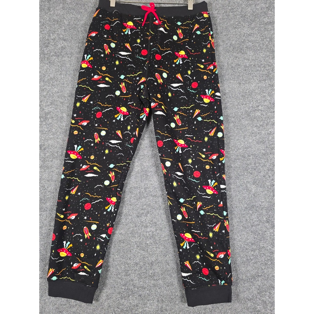Lands End Girl Pajama Pants XXL 18-20 Black‎ Space UFO Rocket Print Fleece Lined